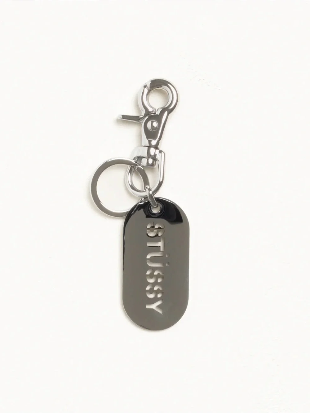 Stussy Silver Logo Tag Key Clip